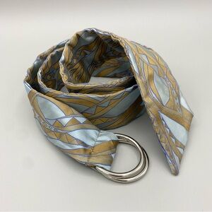 Vintage Fabric Belt, Beige and Light Blue, D ring